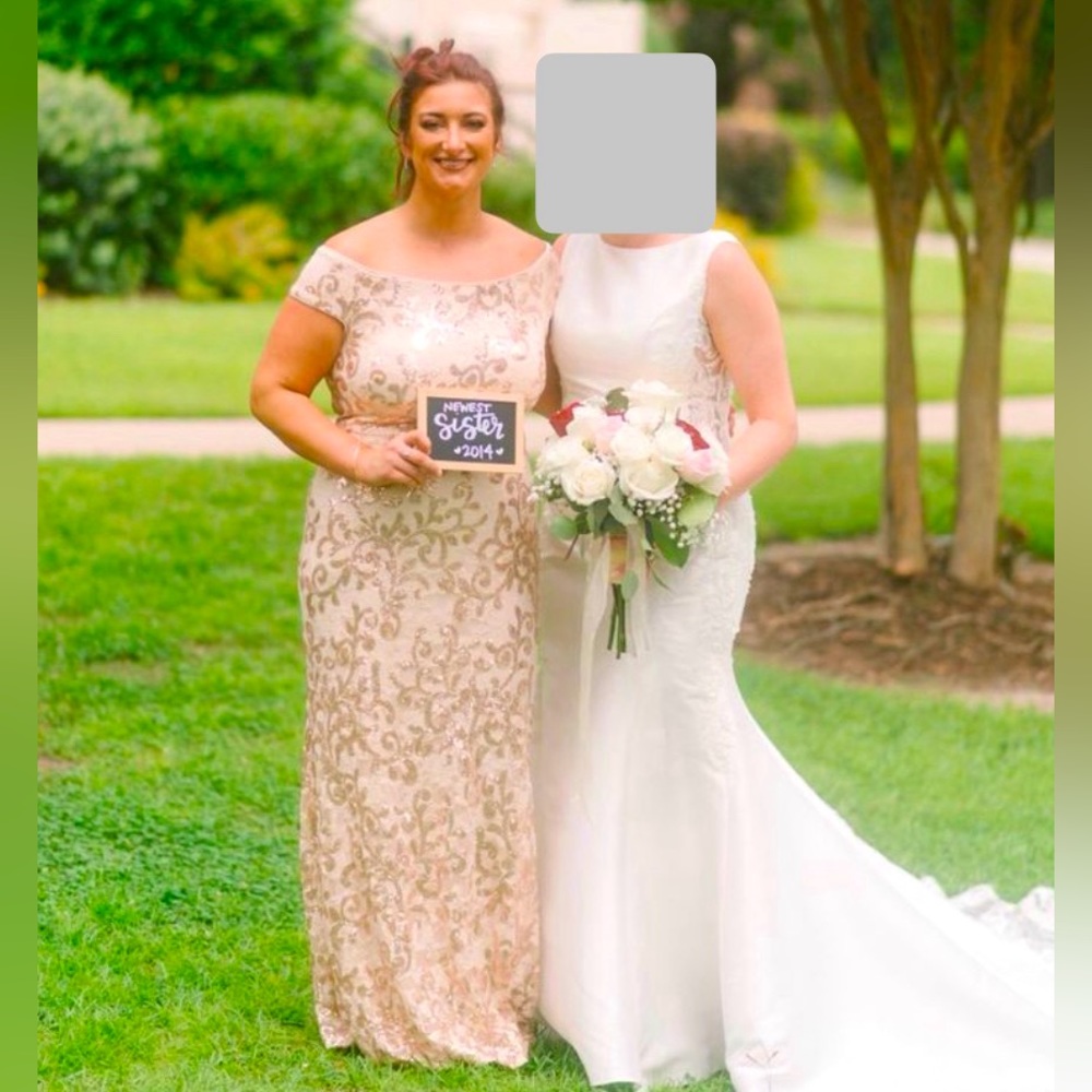 Embellished Gold Lace Off-The-Shoulder Gown